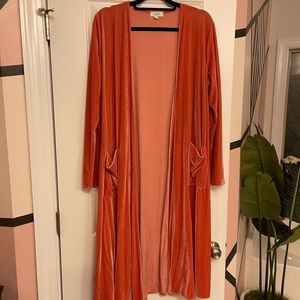 Large Coral Velvet Lularoe Sarah Cardigan